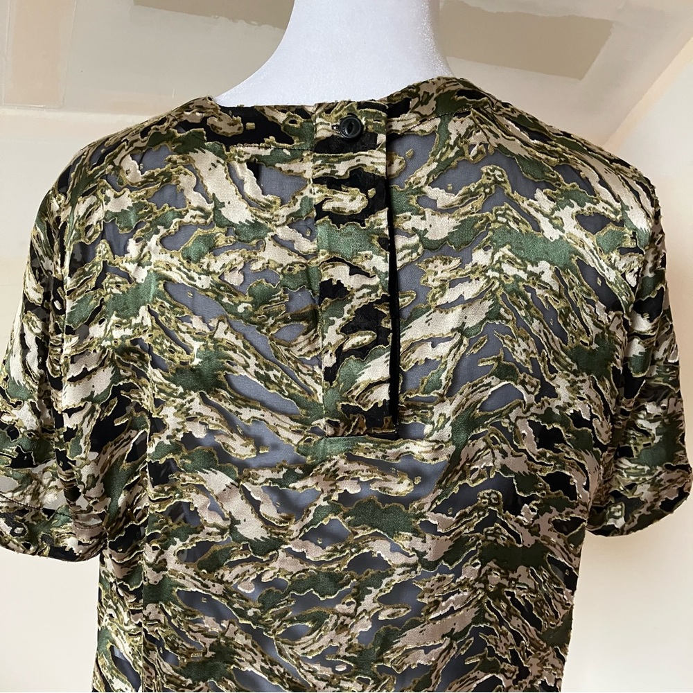 Rag & Bone Gia Camouflage-print Devoré-satin Silk Top In Green Multi size XS - Picture 6 of 9